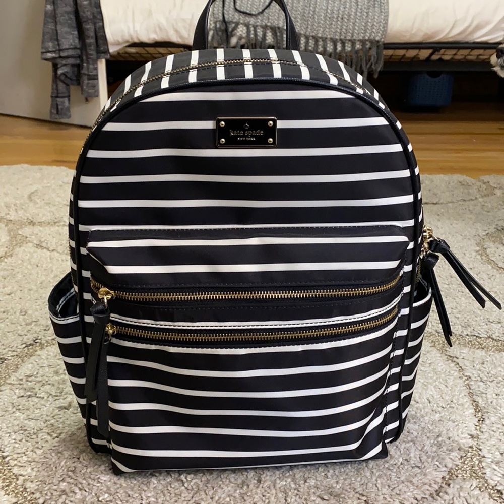 Kate Spade Black and White Striped Backpack